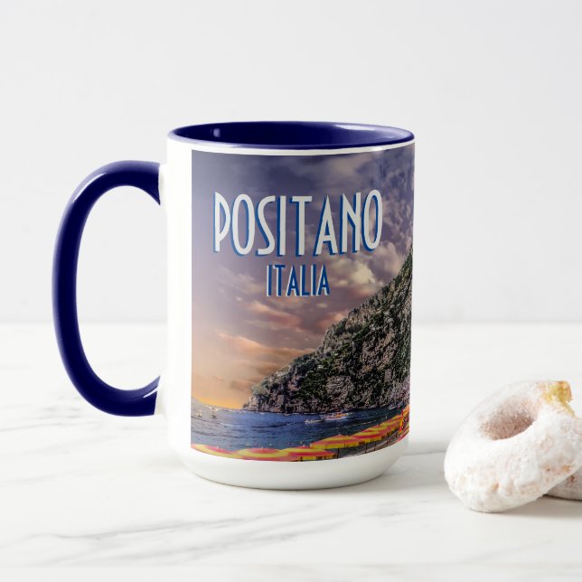 Taza Positano Italia Costa Amalfitana Viaje Vintage Sun (Con donut)