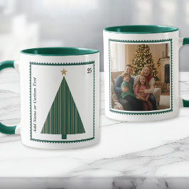 Taza Postage Stamp Christmas Tree Custom Photo Mug