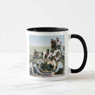 Taza Postal que representa a los vaqueros que juegan