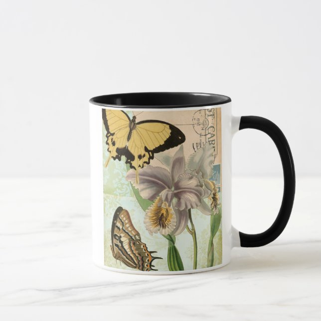 Taza Postales antiguas con mariposas y flores (Derecha)