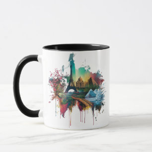 Taza Póster de Collage de Monumentos del Mundo Colorido