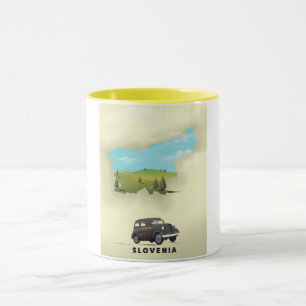 Taza Póster de viaje con mapa ilustrado de Eslovenia