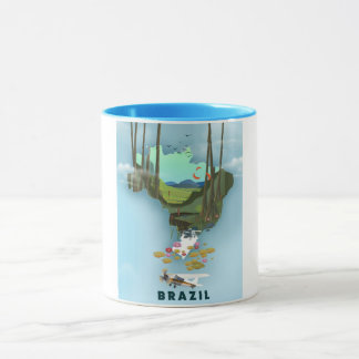 Taza Póster de viaje ilustrado del mapa de Brasil