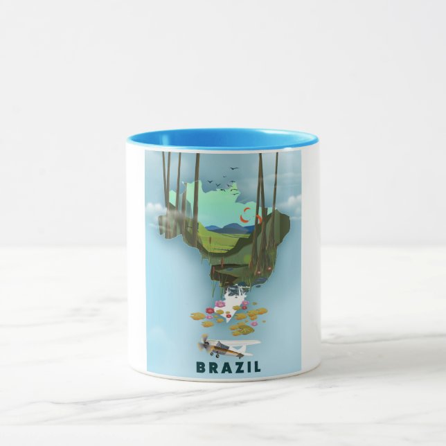 Taza Póster de viaje ilustrado del mapa de Brasil (Centro)