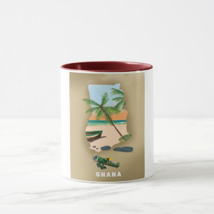 Taza Póster de viaje ilustrado del mapa de Ghana.