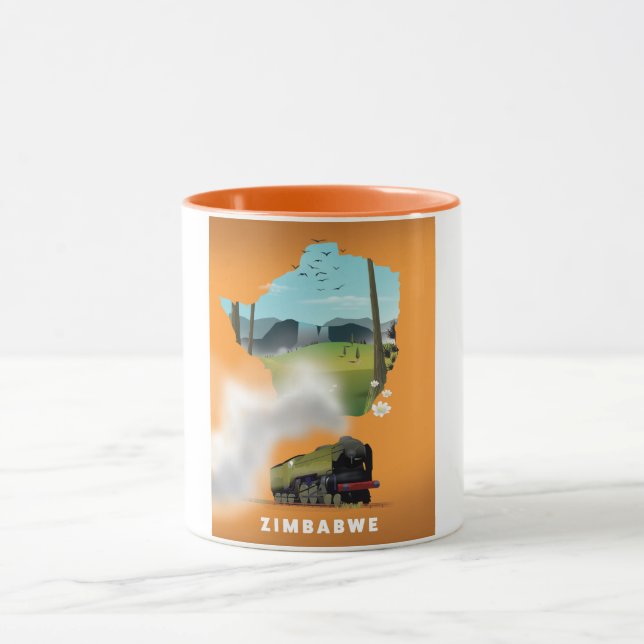 Taza Póster de viaje ilustrado del mapa de Zimbabue (Centro)