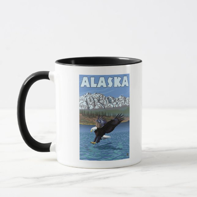 Taza Poster de viajes Alaska Bald Eagle Vintage (Izquierda)