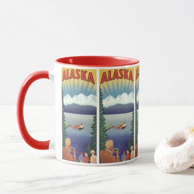 Taza Poster de Viajes Vintage, Paisaje Escénico Alaska (Con donut)