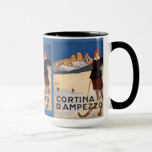 Taza Poster del esquí del vintage, Cortina d'Ampezzo,