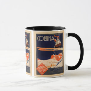 Taza Poster del esquí del vintage, cortina del esquí,