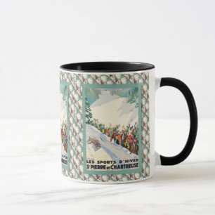 Taza Poster del esquí del vintage, en del Saint Pierre