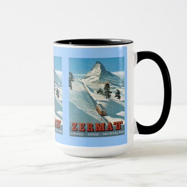 Taza Poster del esquí del vintage, Suiza, Zermatt, (Derecha)