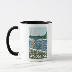 Taza Poster del viaje de FishermanWyomingVintage de la