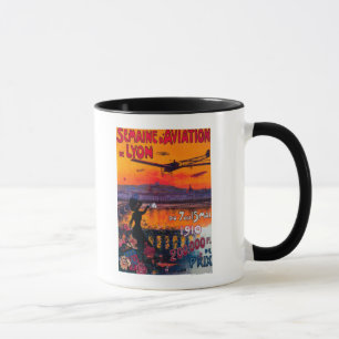Taza Poster del vintage del De Lyon de la aviación del