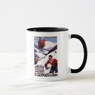 Taza Poster ferroviario del promo del teleférico de la