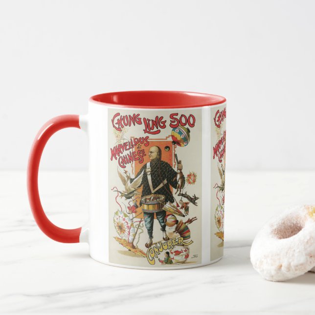 Taza Póster Mágico Antiguo, Mago Chung Ling Soo (Con donut)