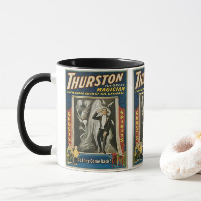 Taza Póster Mágico Antiguo, Thurston, El Gran Mago (Con donut)