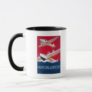 Taza Poster municipal del vintage del aeropuerto de New