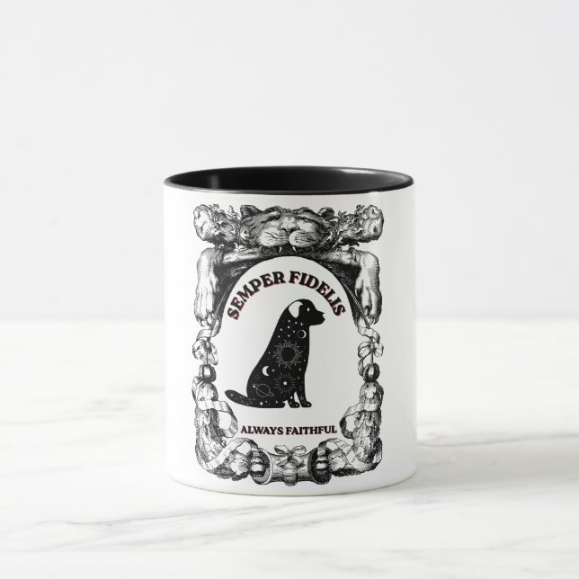 Taza Póster vintage de perro celestial Semper Fidelis (Centro)