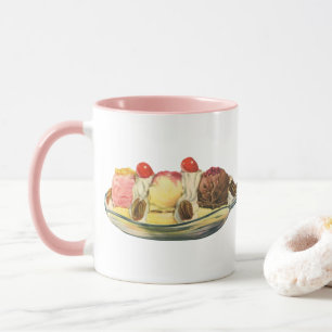 Taza Postres de comida vintage, cerezas de banana split