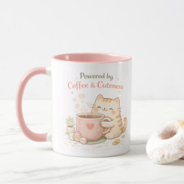 Taza Powered by Coffee and Cuteness Cute Cat Sweet Pink