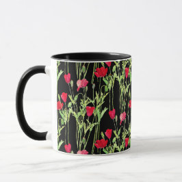Taza Pradera de verano de amapolas rojas, flores silves