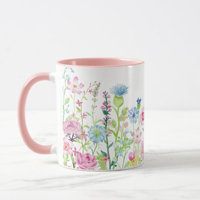 Taza Prado azul de la flor del rosa del verano de la (Izquierda)
