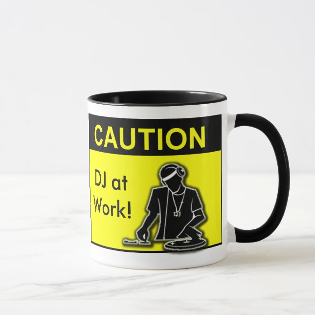 Taza ¡Precaución DJ en el trabajo! (Derecha)