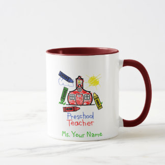 Taza preescolar del profesor - escuela y creyones