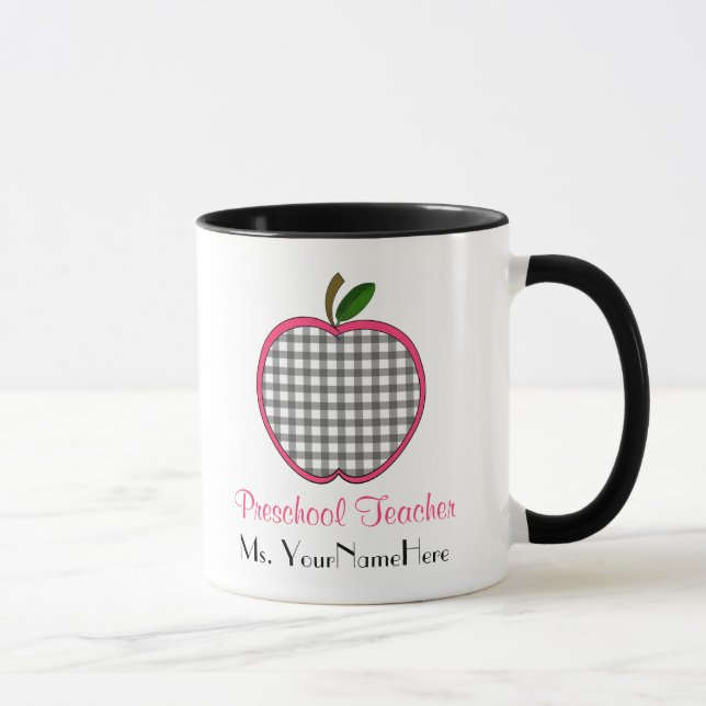 Taza preescolar del profesor - rosa gris de Apple (Derecha)