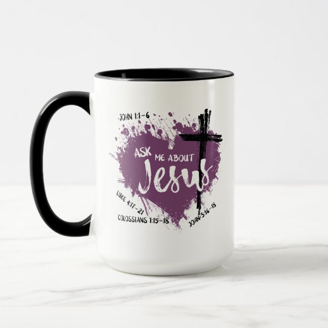 Taza PREGUNTAR SOBRE JESÚS Christian Gospel Scripture P (Izquierda)