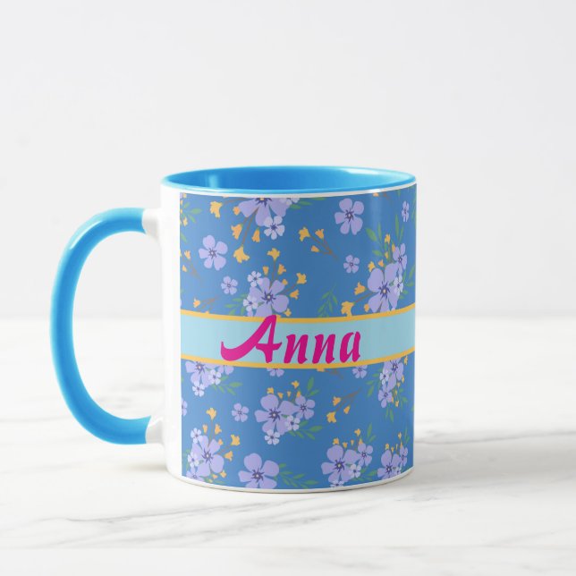 Taza prénom personnalisé, Toile bleue, vintage (Izquierda)