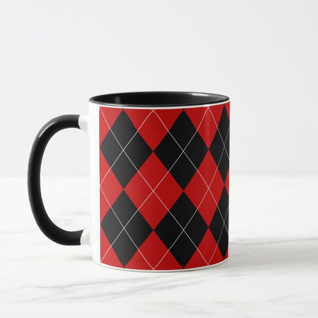 Taza Preppy Argyle Tartán Diamond Plantado Rojo Negro (Izquierda)
