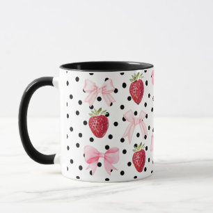 Taza Preppy Coquette Bow Mug Strawberry Polka Dots