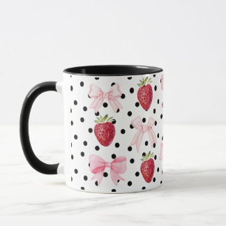 Taza Preppy Coquette Bow Mug Strawberry Polka Dots