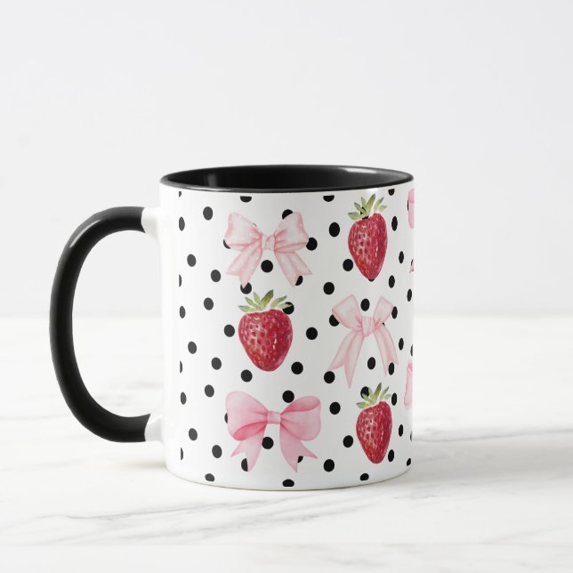 Taza Preppy Coquette Bow Mug Strawberry Polka Dots (Izquierda)