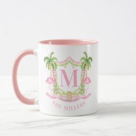 Taza Preppy Flamingo Christmas Monogram Crest