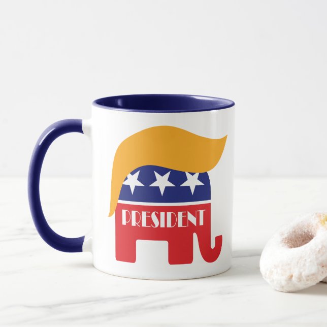 Taza Presidente Donald Trump GOP Elephant Hair (Con donut)