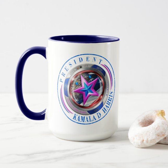 Taza Presidente Harris-Walz Medallion de sello doble (Con donut)