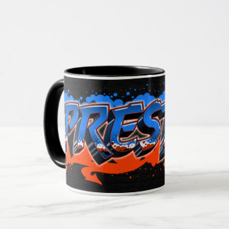 Taza Preston Vorname Name Graffiti blue orange Tasse