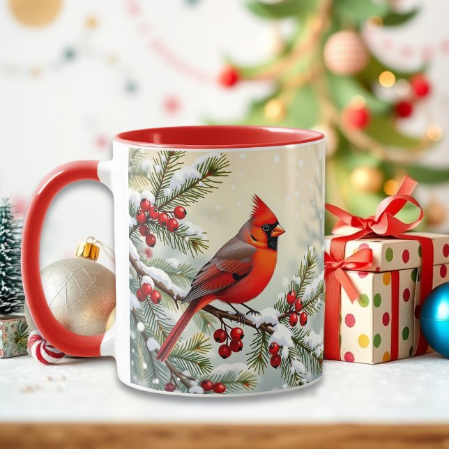 Taza Pretty Christmas Cardinal and Pine Branches (Subido por el creador)