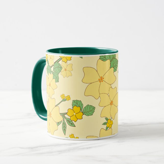 Taza Pretty Pastel Yellow Floral Pattern, (Anverso izquierdo)