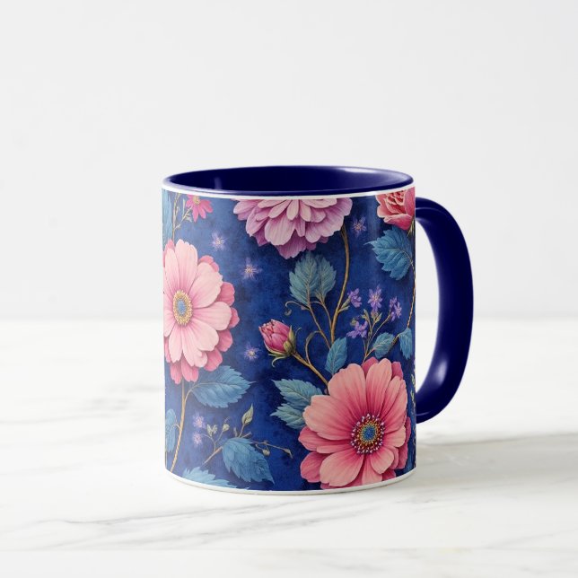 Taza Pretty pink and blue floral pattern (Anverso derecho)