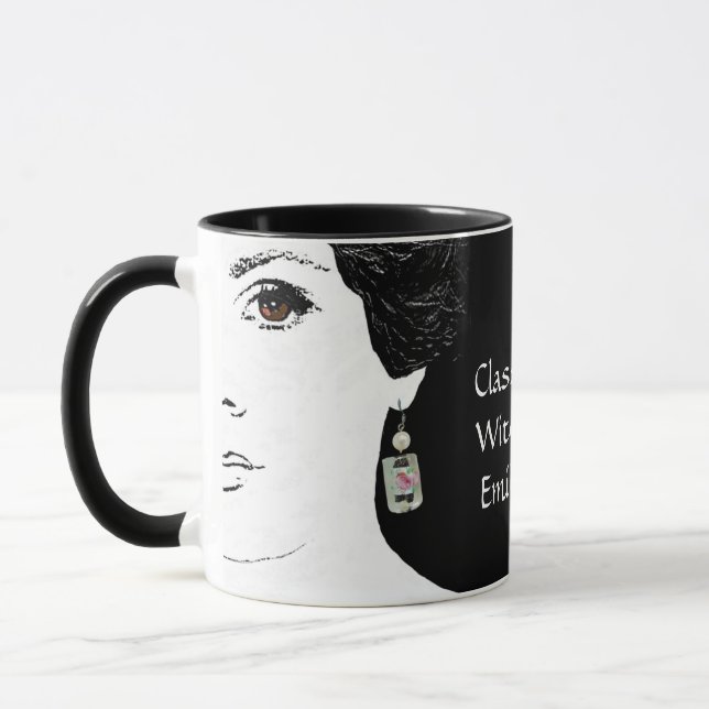 Taza Pretty pink floral fashion girl face femme mug (Izquierda)