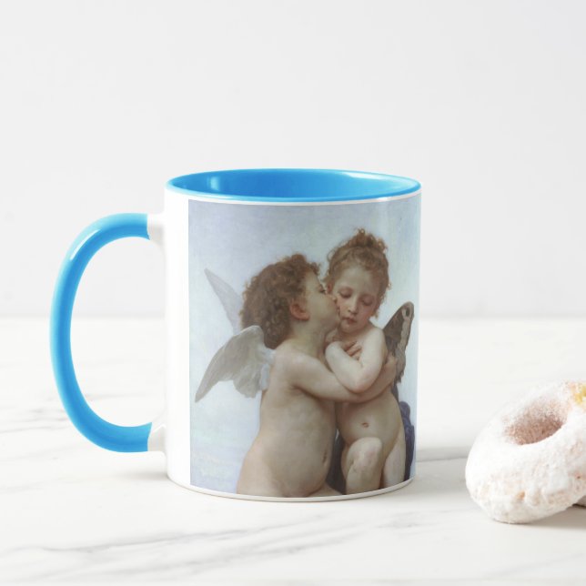Taza Primer Beso de Bouguereau, Ángeles Victorianos Ant (Con donut)