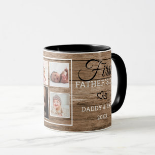 Taza Primer Día del Padre 7 Collage de fotos madera r