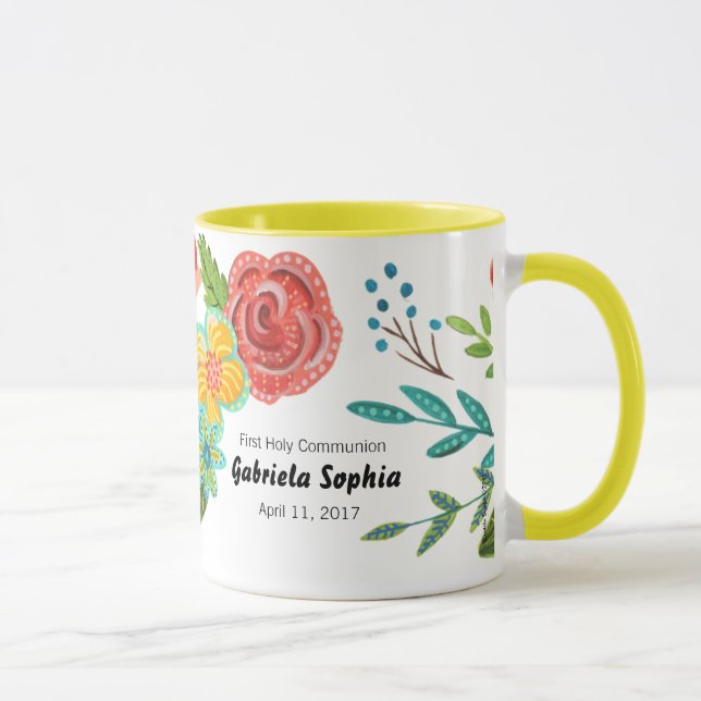 Taza Primer floral de nombre personalizado de la comuni (Derecha)