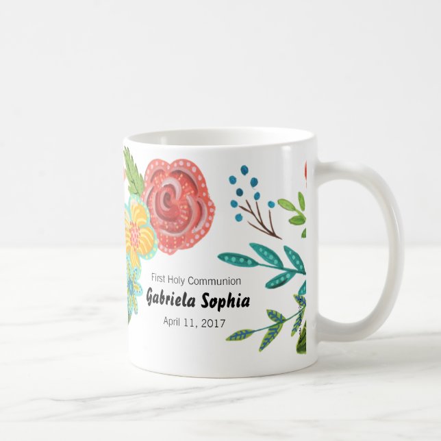 Taza Primer floral de nombre personalizado de la comuni (Derecha)
