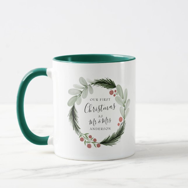 Taza Primera Navidad como Sr. y Sra. Wreath Holiday (Izquierda)