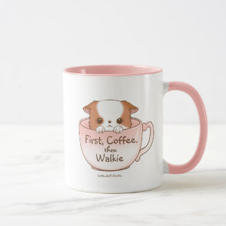 Taza Primero café, luego caminata Adorable cachorro de